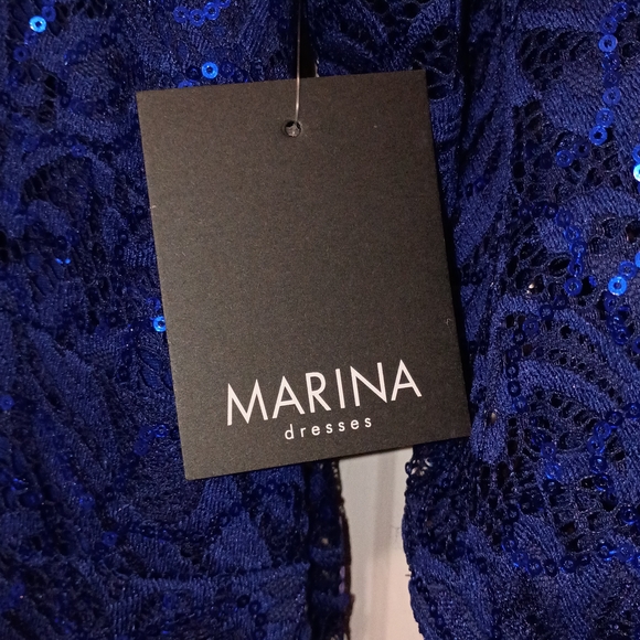 MARINA Royal Blue Sequin Lace Dress - Picture 3 of 10
